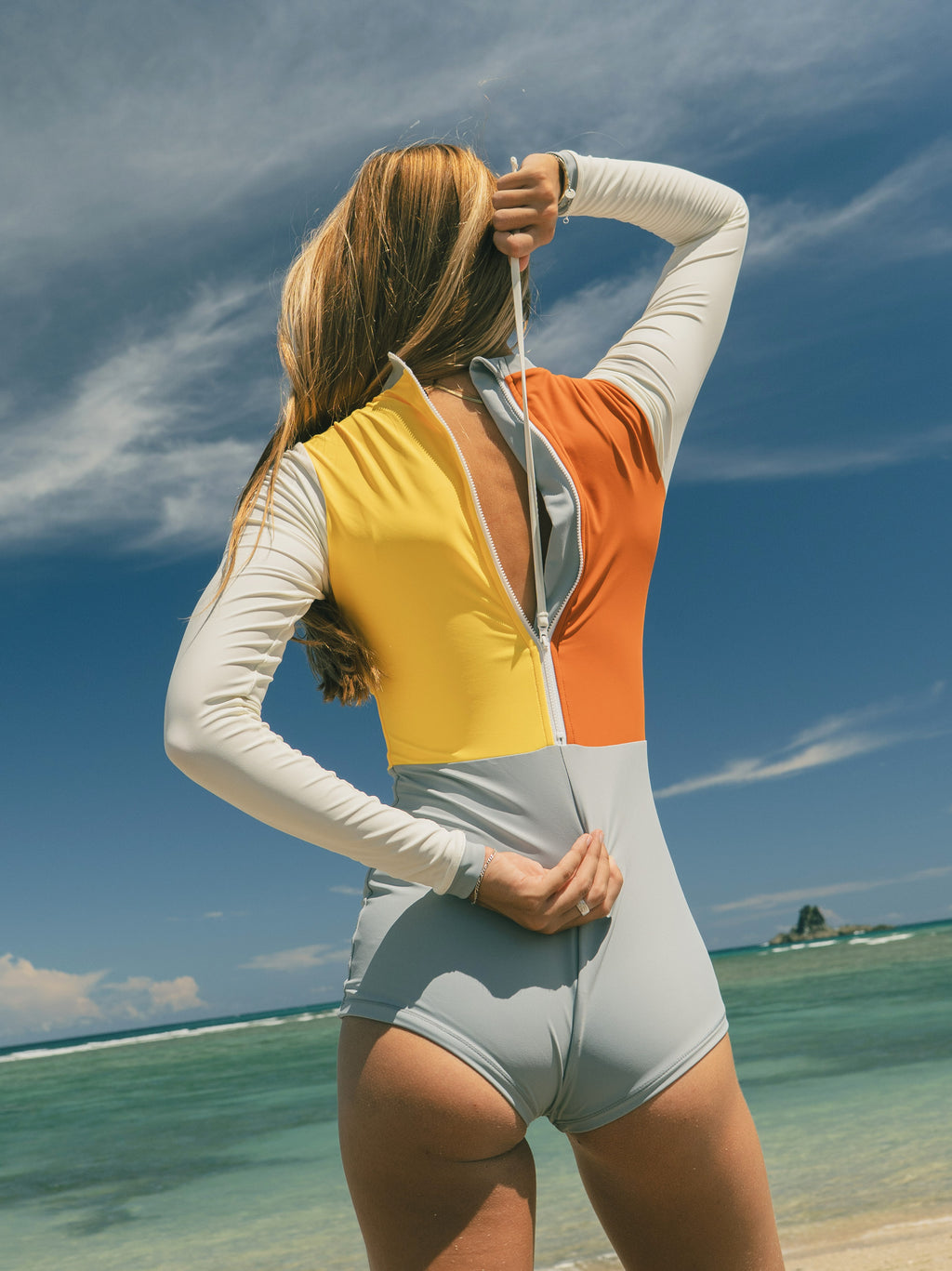 Colourblock Sporty Long Sleeve Surf Suit