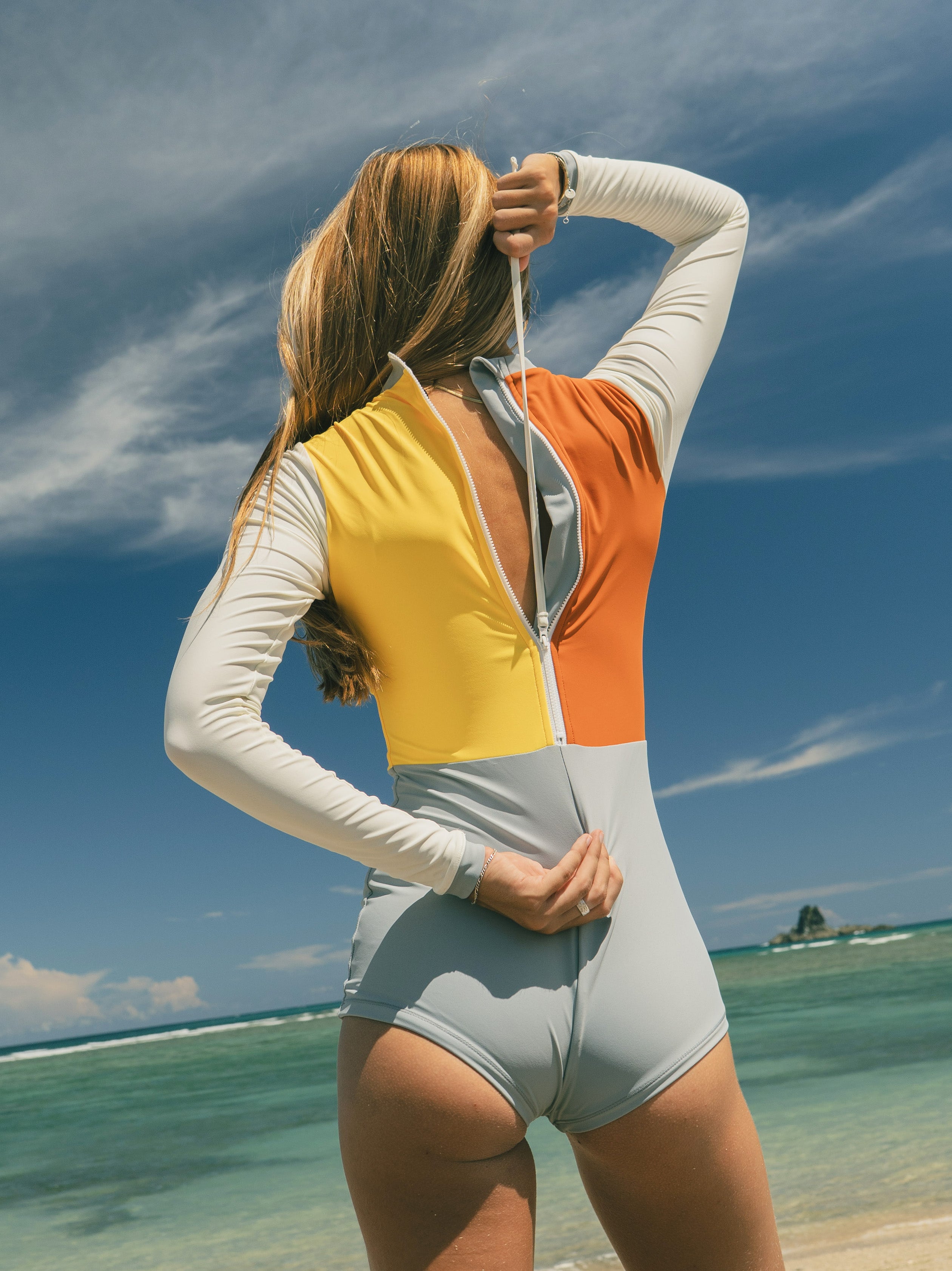 Colourblock Sporty Long Sleeve Surf Suit