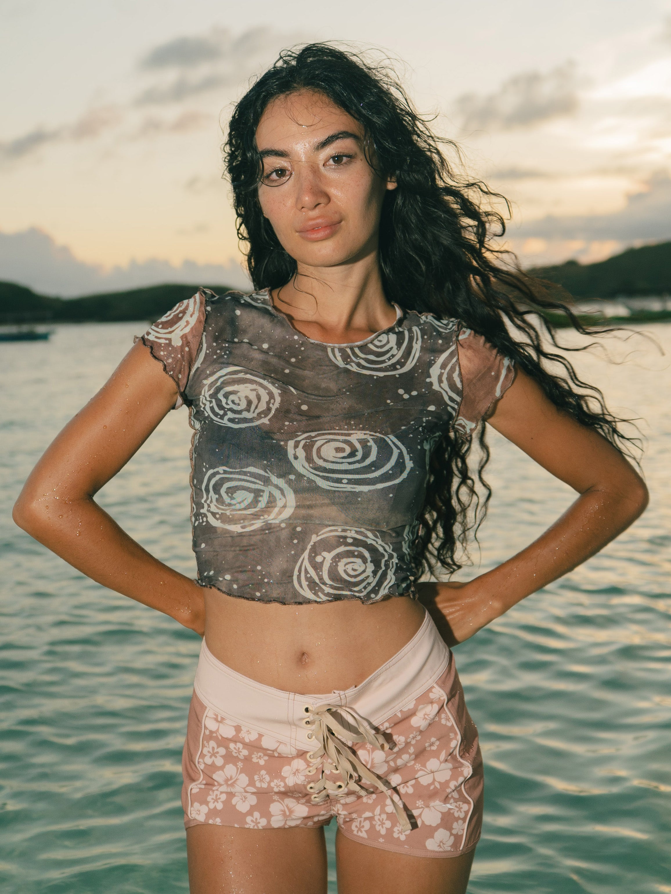 Mesh Rash Guard Crop Top